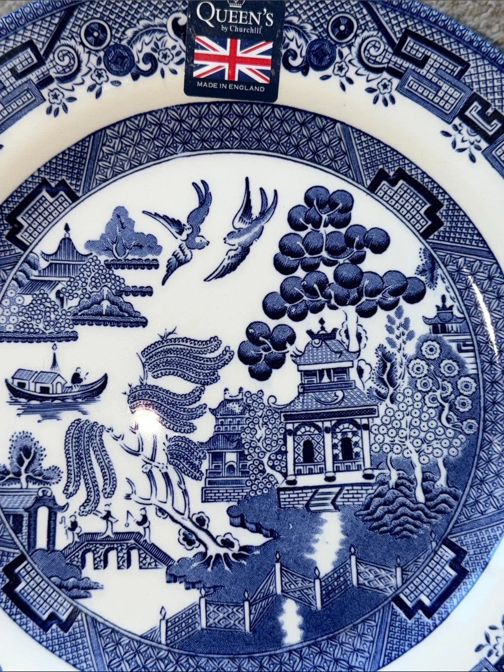 NWT Queen's Churchill 5 ASIAN BLUE WILLOW SALAD DESSERT PLATES England NEW 8